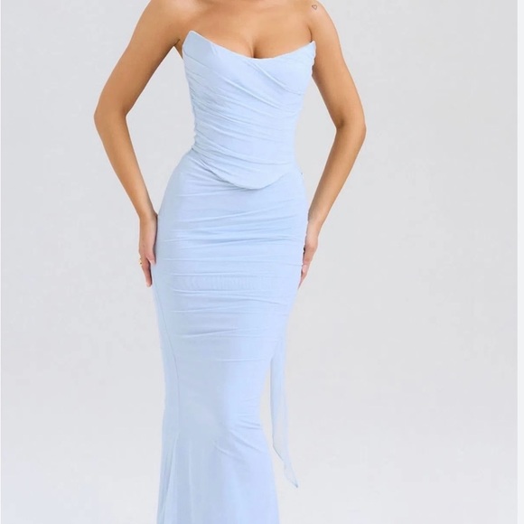 House of CB | Dresses | House Of Cb Blue Ruched Sweetheart Gown